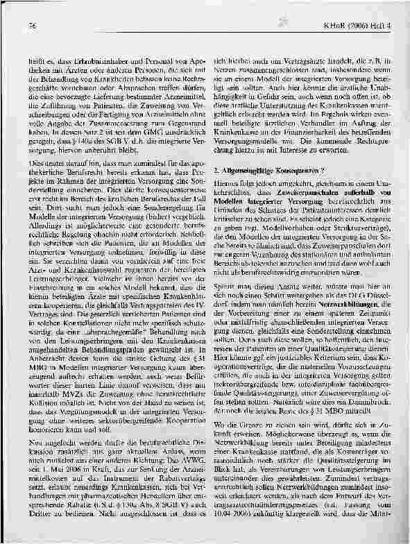 Vorschauseite 6: Pauschalentgelte von Krankenhäusern an niedergelassene Arzte - zulässige Zuweiserbindung oder berufsrechtswidrige Provision? *