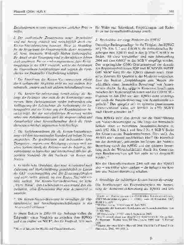 Vorschauseite 2: Kosten-Nutzen-Bewertung von Arzneimitteln nach den Eckpunkten zur Gesundheitsreform 2006
