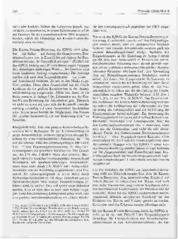 Vorschauseite 3: Kosten-Nutzen-Bewertung von Arzneimitteln nach den Eckpunkten zur Gesundheitsreform 2006