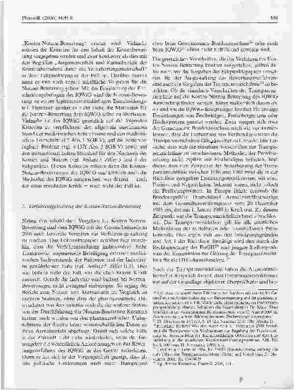Vorschauseite 6: Kosten-Nutzen-Bewertung von Arzneimitteln nach den Eckpunkten zur Gesundheitsreform 2006