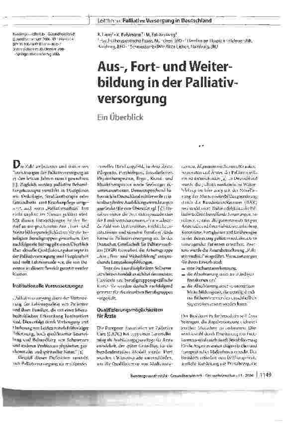 Vorschauseite 1: Aus-, Fortund Weiterbildung in der Palliativ Versorgung