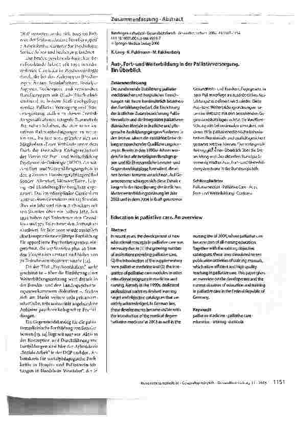 Vorschauseite 3: Aus-, Fortund Weiterbildung in der Palliativ Versorgung