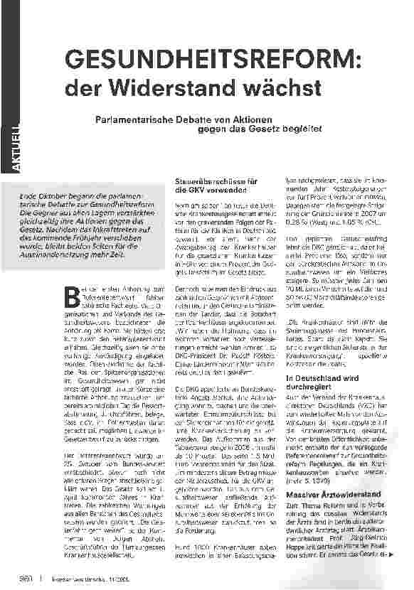 Vorschauseite 1: GESUNDHEITSREFORM: Der Widerstand wächst