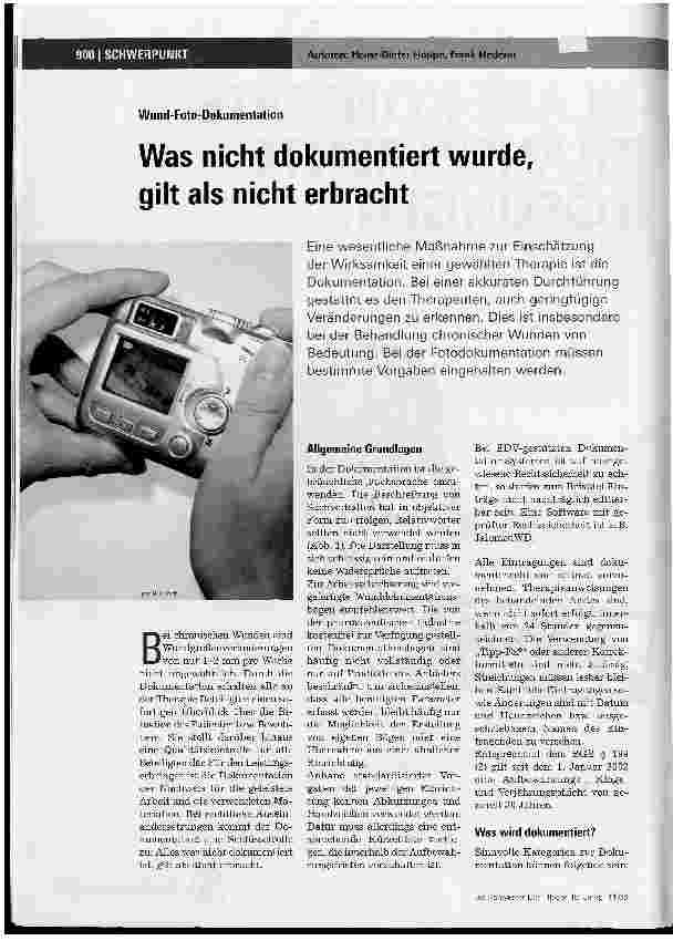 Vorschauseite 1: Wund-Foto-Dokumentation - Was nicht dokumentiert wurde, gilt als nicht erbracht