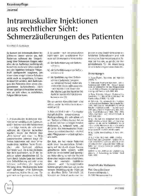 Vorschauseite 1: Intramuskuläre Injektionen aus rechtlicher Sicht: Schmerzäußerungen des Patienten.