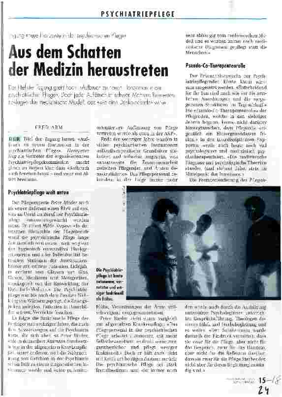 Vorschauseite 1: Aus dem Schatten der Medizin heraustreten Tagung neue Horizonte in der psychiatrischen Pflege
