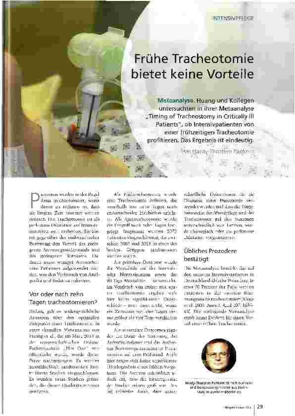 Vorschauseite 1: Frühe Tracheotomie bietet keine Vorteile