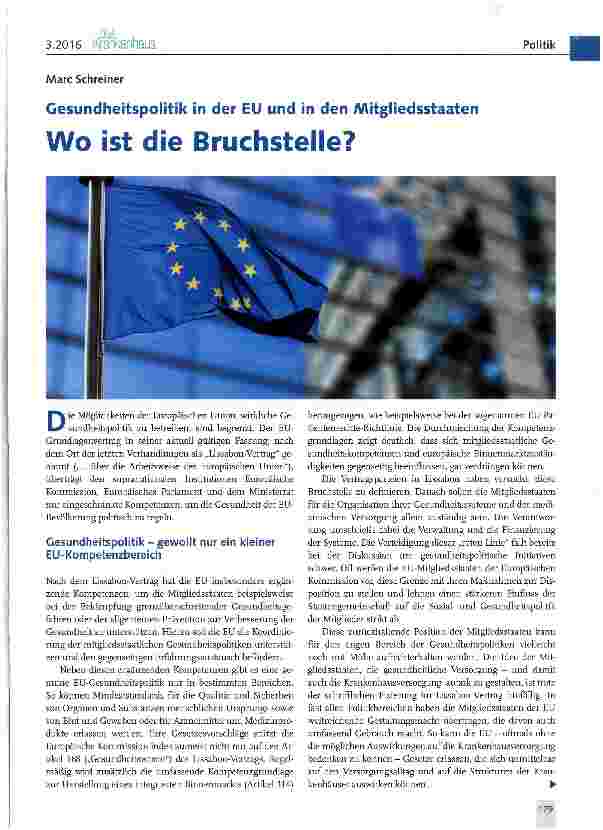Vorschauseite 1: Gesundheitspolitik in der EU und in den Mitgliedsstaaten Wo ist die Bruchstelle?