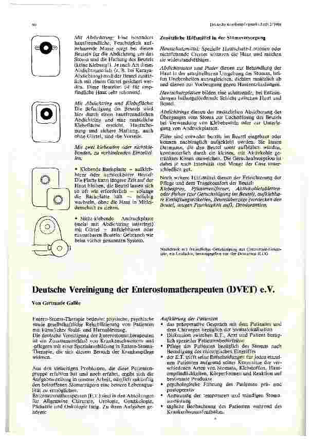 Vorschauseite 1: Deutsche Vereinigung der Enterostomatherapeuten (DVET) e. V.