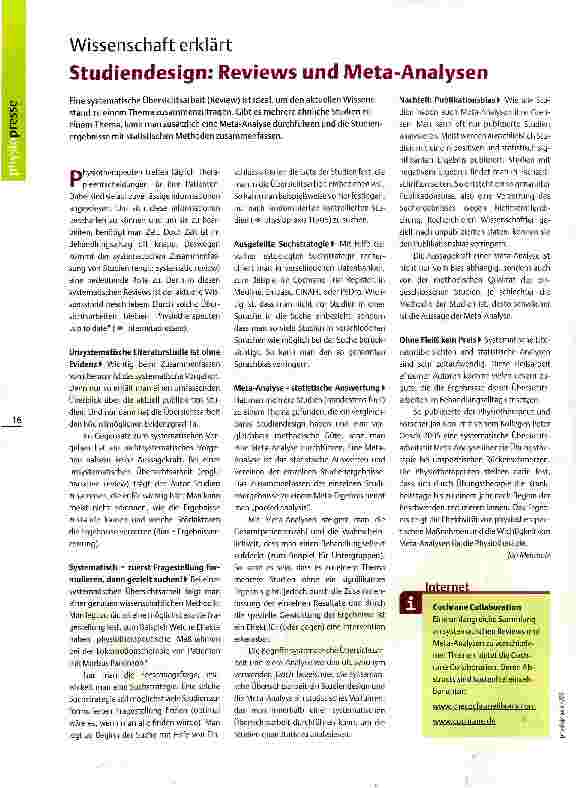 Vorschauseite 1: Wissenschaft erklärt Studiendesign: Reviews und Meta-Analysen