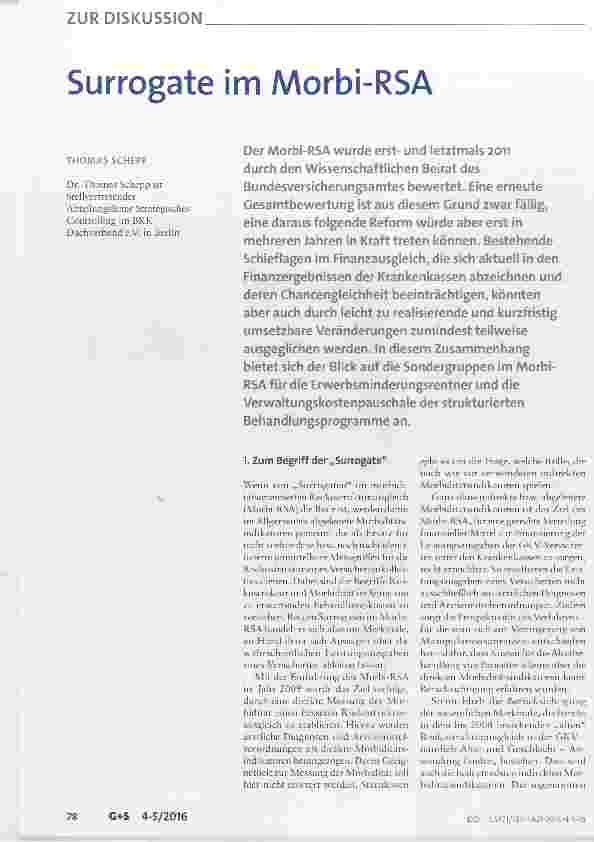 Vorschauseite 1: ZUR DISKUSSION „Surrogatparameter im Morbi-RSA: Auf die Zielstellung kommt es an!