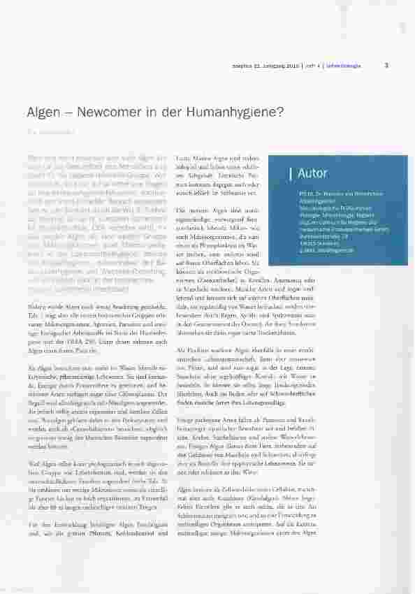 Vorschauseite 1: Algen Newcomer in der Humanhygiene?