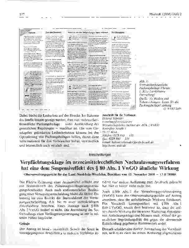 Vorschauseite 1: Verpflichtungsklage im arzneimittelrechtlichen Nachzulassungsverfahren hat eine dem Suspensiveffekt des § 80 Abs. 1 VwGO ähnliche Wirkung