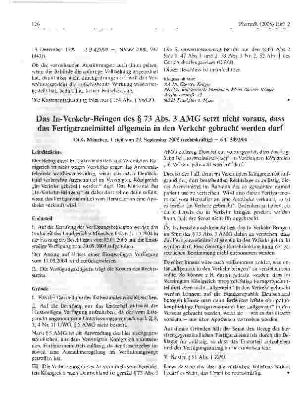Vorschauseite 5: Verpflichtungsklage im arzneimittelrechtlichen Nachzulassungsverfahren hat eine dem Suspensiveffekt des § 80 Abs. 1 VwGO ähnliche Wirkung
