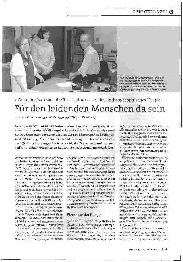 Vorschauseite 1: Für den leidenden Menschen da seinGemeinschaftshospiz Christophorus - erstes anthroposophisches Hospiz: