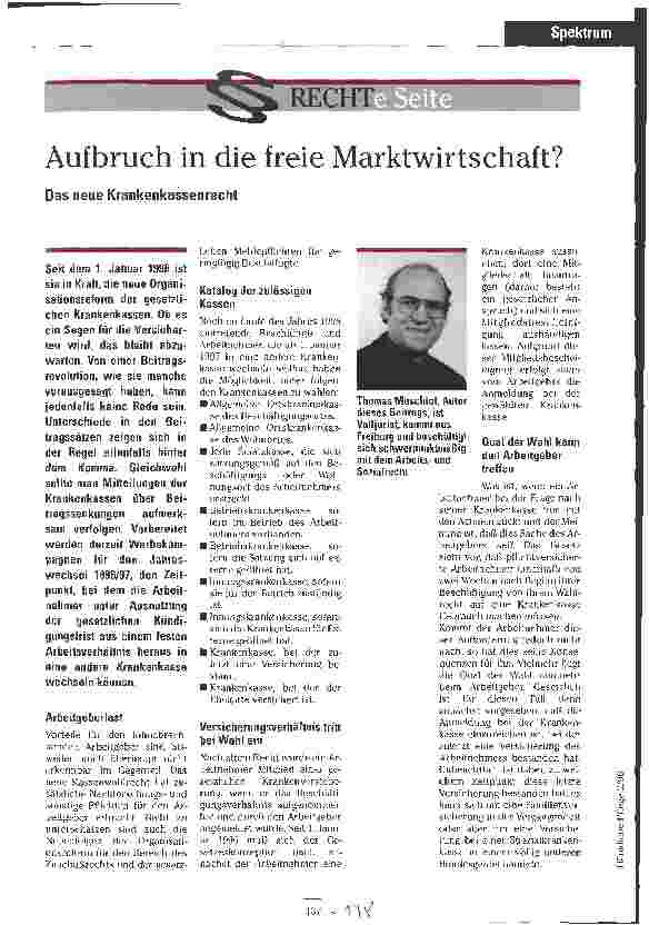 Vorschauseite 1: Aufbruch in die freie Marktwirtschaft? Das neue Krankenkassenrecht