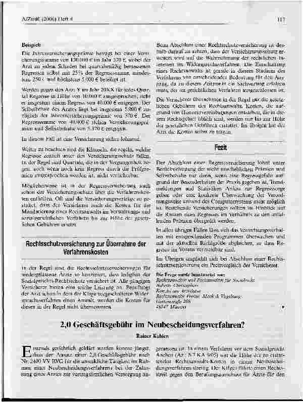 Vorschauseite 1: 2,0 Geschäftsgebühr im Neubescheidungsverfahren?