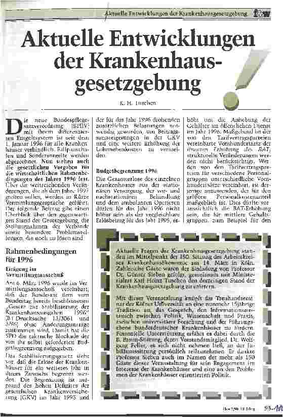 Vorschauseite 1: Aktuelle Entwicklungen der Krankenhausgesetzgebung