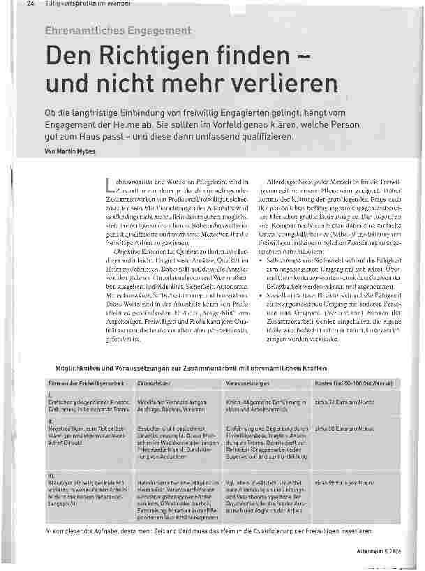 Vorschauseite 1: Ehrenamtliches EngagementDen Richtigen finden -und nicht mehr verlieren