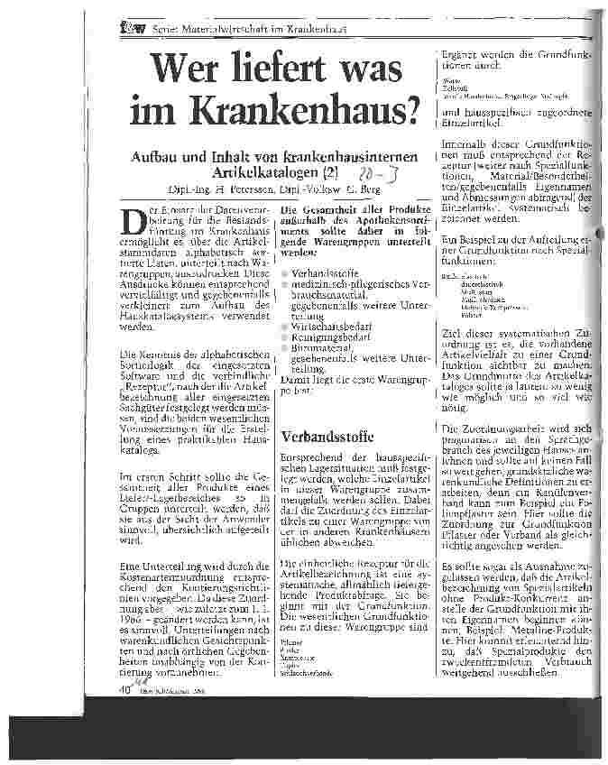 Vorschauseite 1: Wer liefert was im Krankenhaus? Aufbau und Inhalt von krankenhausinternen Artikelkatalogen