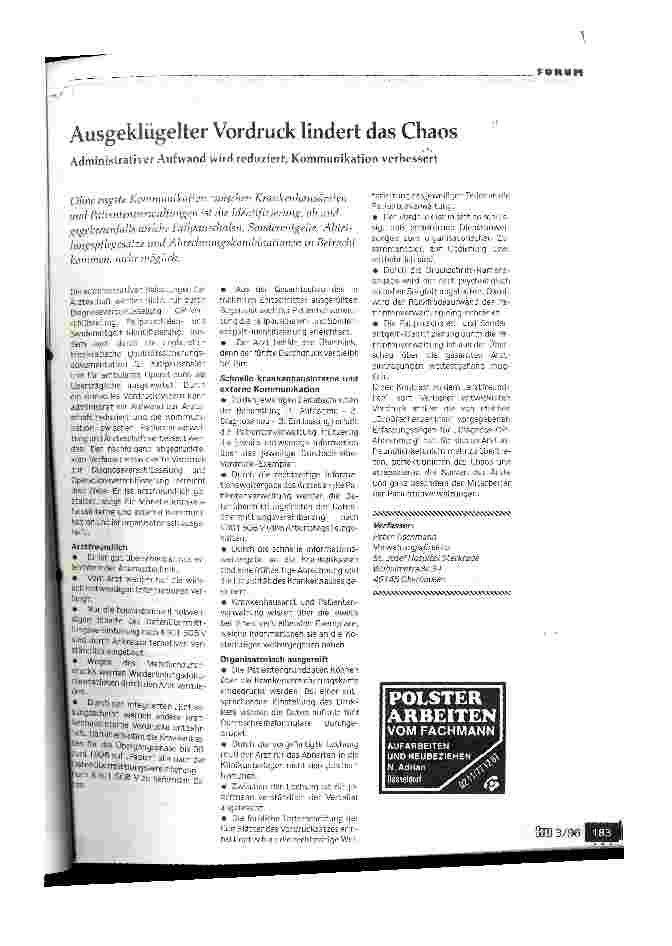 Vorschauseite 1: Ausgeklügelter Vordruck lindert das Chaos Administrativer Aufwand wird reduziert, Kommunikation verbessert