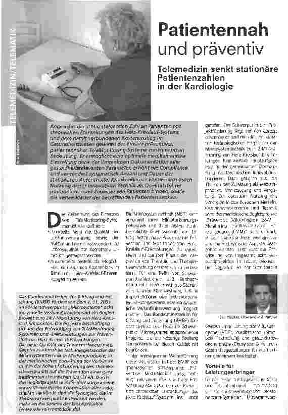 Vorschauseite 1: Patientennah und präventiv Telemedizin senkt stationärePatientenzahlen in der Kardiologie