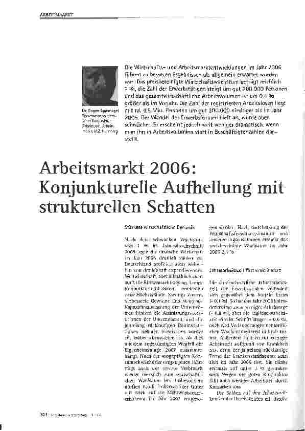 Vorschauseite 1: Arbeitsmarkt 2006: Konjunkturelle Aufhellung mit strukturellen Schatten