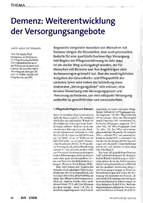 Vorschauseite 1: Demenz: Weiterentwicklung der Versorgungsangebote