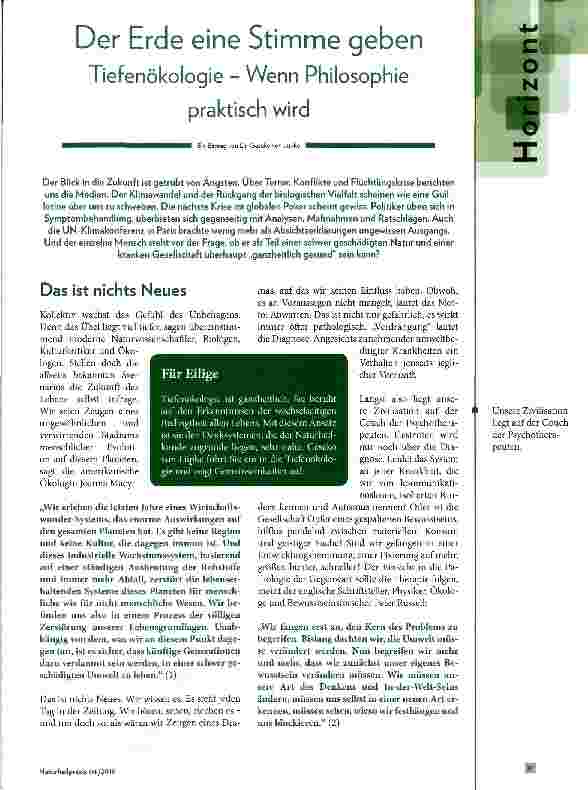 Vorschauseite 1: Der Erde eine Stimme geben Tiefenökologie - Wenn Philosophie praktisch wird