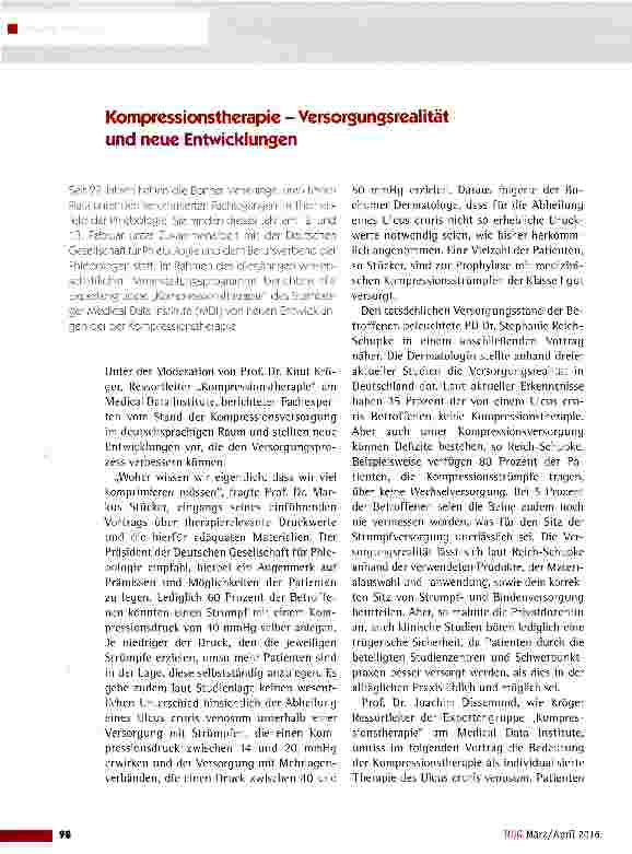 Vorschauseite 1: Kompressionstherapie - Versorgungsrealität und neue Entwicklungen