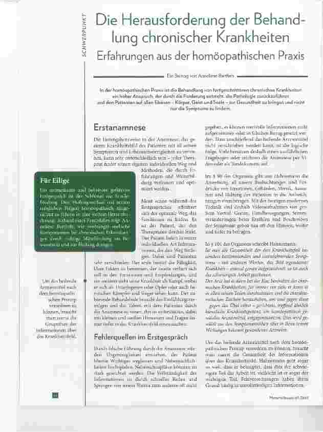 Vorschauseite 1: Die Herausforderung der Behandlung chronischer Krankheiten Erfahrungen aus der honnöopathischen Praxis
