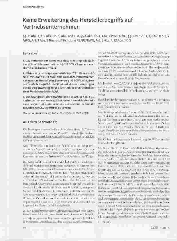 Vorschauseite 1: Keine Erweiterung des Herstellerbegriffs auf Vertriebsunternehmen