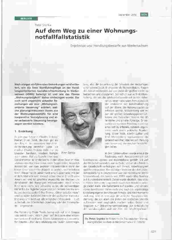 Vorschauseite 1: Auf dem Weg zu einer Wohnungsnotfallunfallstatistik