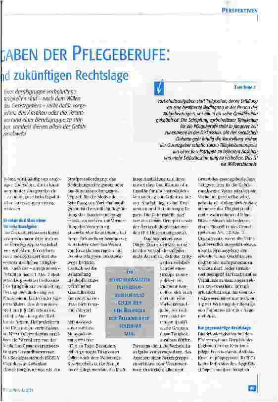 Vorschauseite 2: Vorbehaltsaufgaben der Pflegeberufe Zur gegenwärtigen und zukünftigen Rechtslage