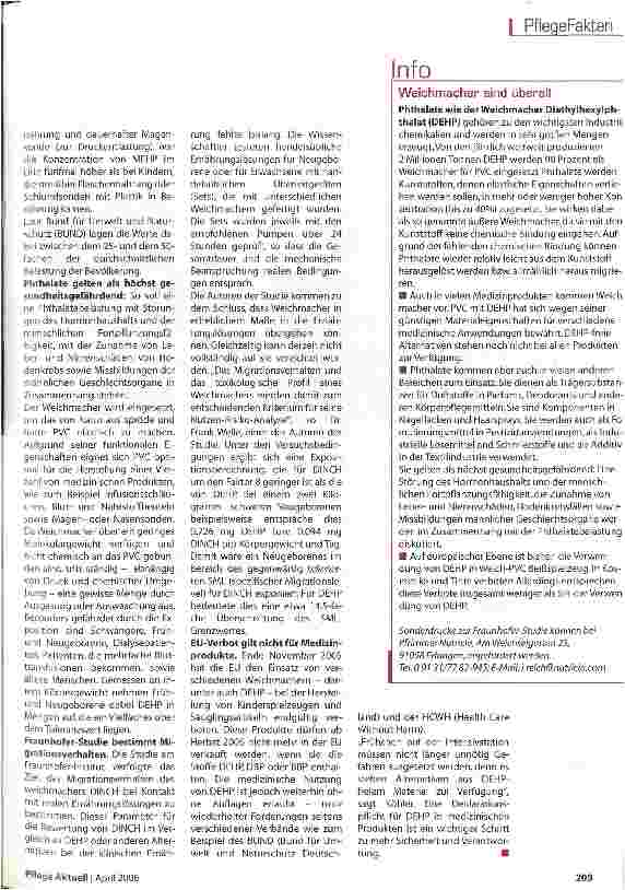 Vorschauseite 2: Vorsicht Gift! Weichmacher auf der Intensivstation