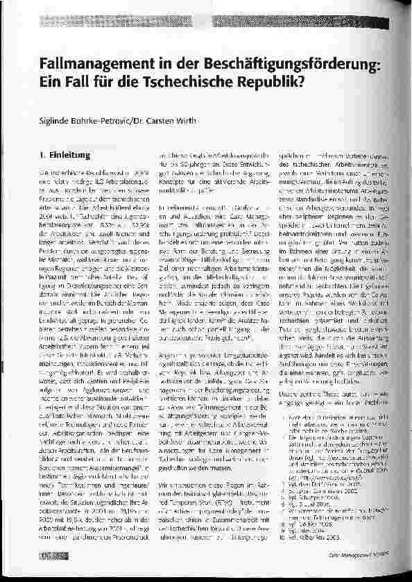 Vorschauseite 1: Fallmanagement in der Beschäftigungsförderung: Ein Fall für die Tschechische Republik?