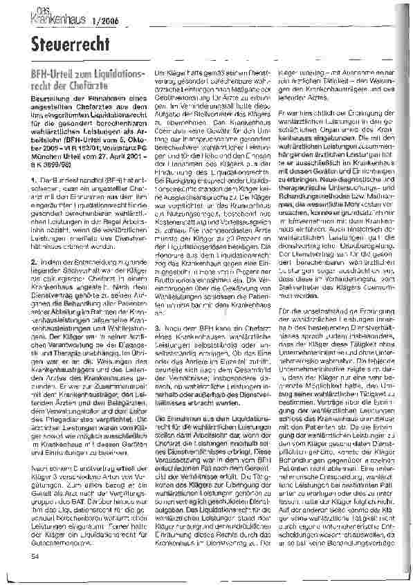 Vorschauseite 1: BFH-Urteil zum Liquidationsrecht der Chefärzte