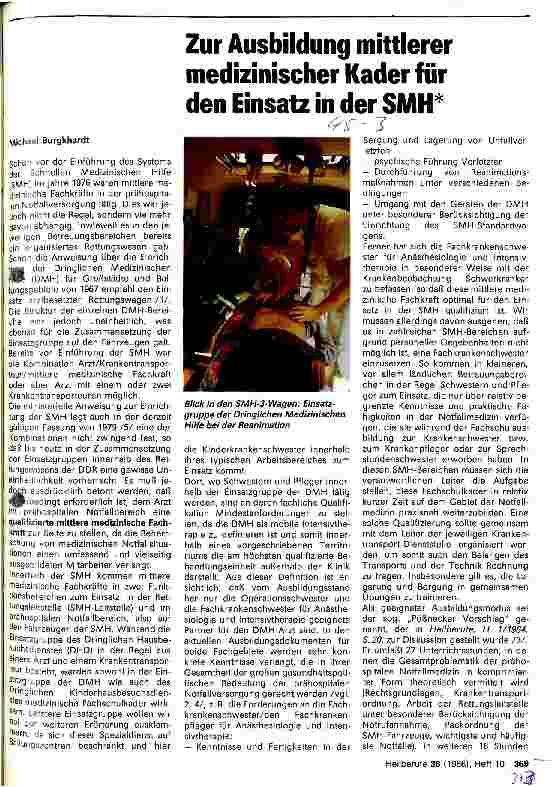 Vorschauseite 1: Zur Ausbildung mittlerer medizinischer Kader für den Einsatz in der SMH