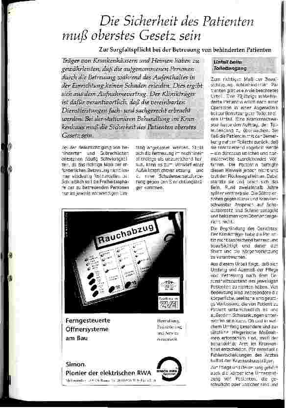 Vorschauseite 1: Die Sicherheit des Patienten muß oberstes Gesetz sein Zur Sorgfaltspflicht bei der Betreuung von behinderten Patienten