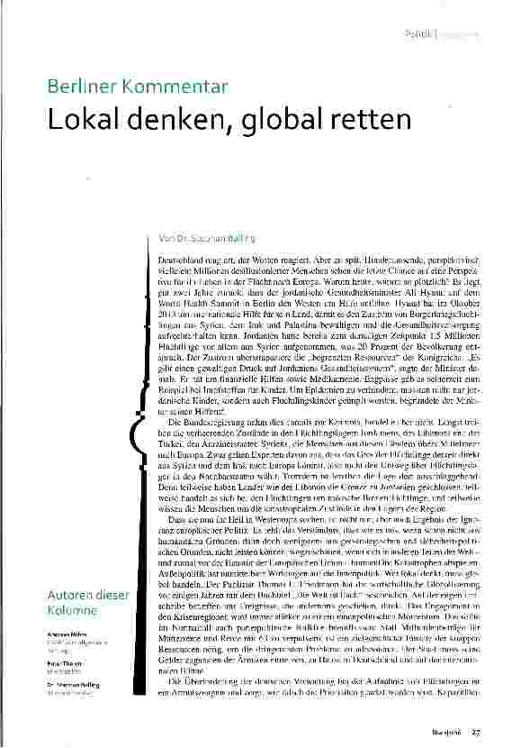 Vorschauseite 1: Berliner Kommentar Lokal denken, global retten