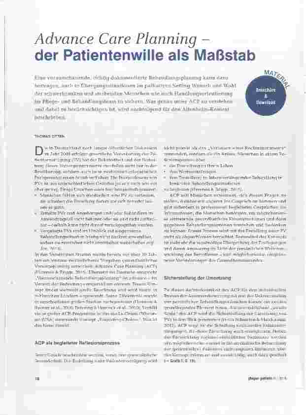 Vorschauseite 1: Advance Care Planning der Patientenwille als Maßstab