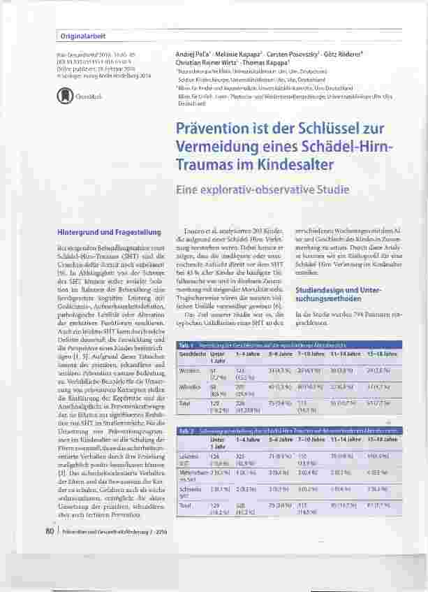 Vorschauseite 1: Prävention ist der Schlüssel zur Vermeidung eines Schädel-Hirn Traumas im Kindesalter