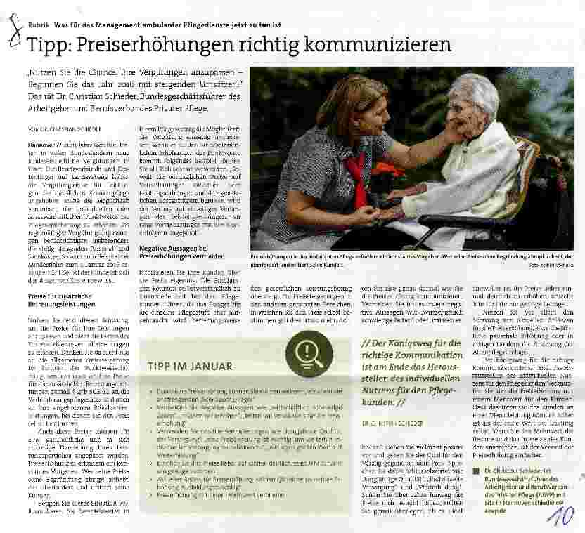 Vorschauseite 1: Rubrik: Was für das Management ambulanter Pflegedienste jetzt zu tun ist Tipp: Preiserhöhungen richtig kommunizieren