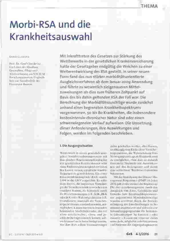 Vorschauseite 1: Morbi-RSA und die Krankheitsauswahl