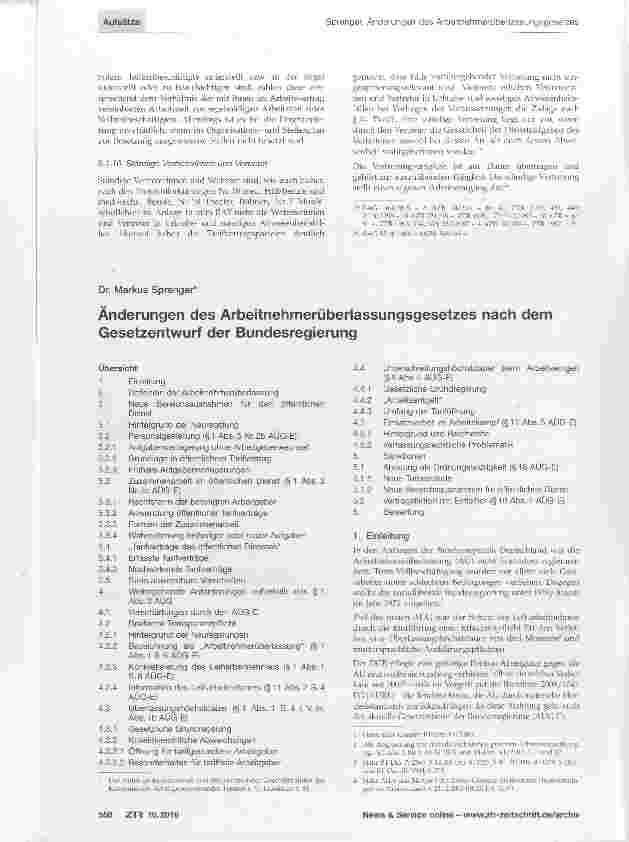 Vorschauseite 1: Änderungen des Arbeitnehmerüberlassungsgesetzes nach dem Gesetzentwurf der Bundesregierung