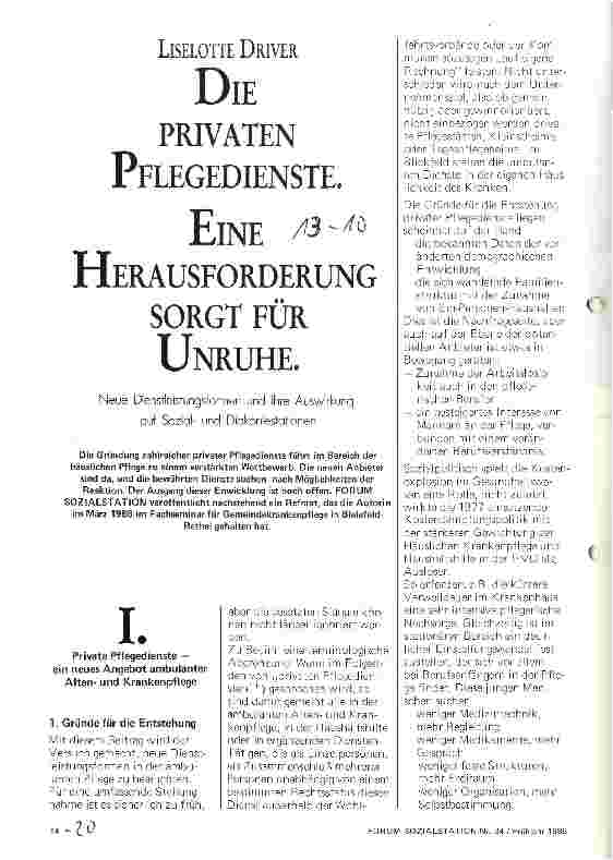 Vorschauseite 1: Die privaten Pflegedienste Eine Herausforderung sorgt für Unruhe