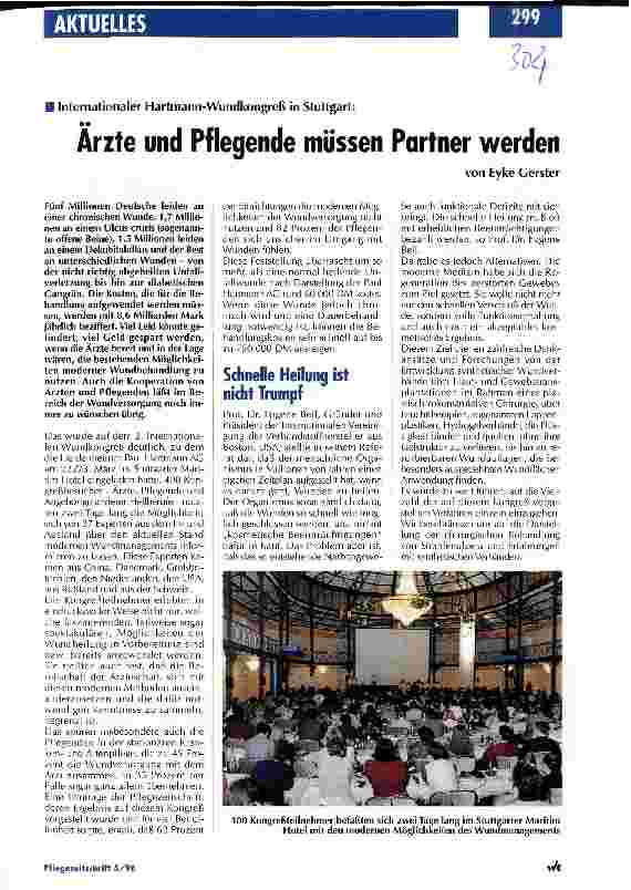 Vorschauseite 1: Ärzte und Pflegende müssen Partner werden Internationaler Hartmann-Wundkongreß in Stuttgart