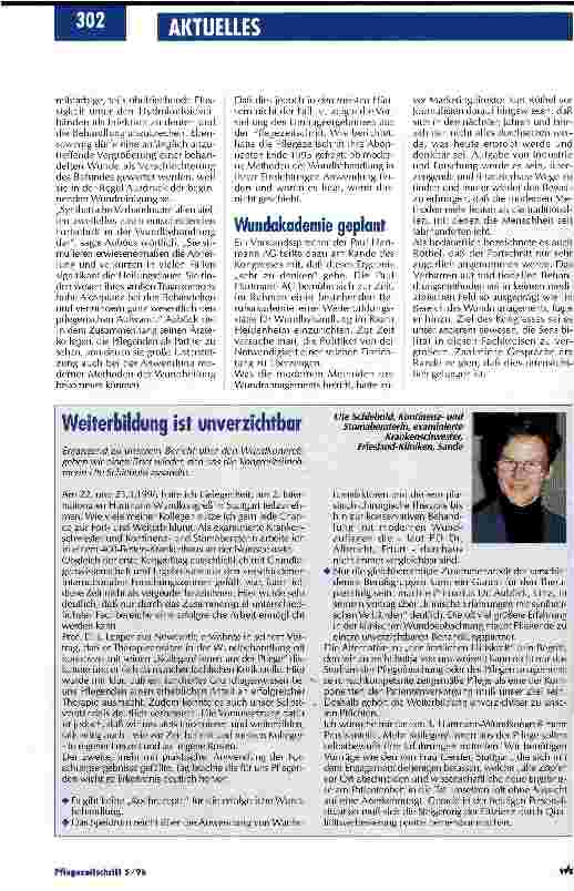 Vorschauseite 4: Ärzte und Pflegende müssen Partner werden Internationaler Hartmann-Wundkongreß in Stuttgart