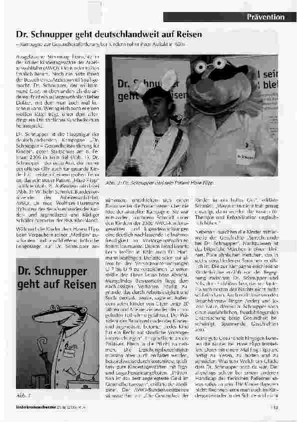 Vorschauseite 1: Dr. Schnupper geht deutschlandweit auf Reisen- Kampagne zur Cesundheitsförderung bei Kindern nahm ihren Auftakt in Köln -