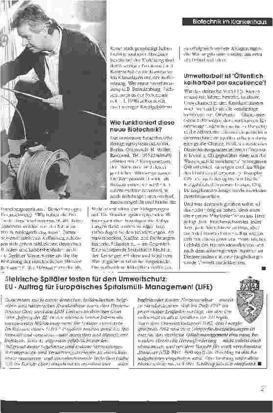 Vorschauseite 2: Neue Botechnik erobert Österreichs Krankenhäuser zur rechten Zeit - ökologisch wie ökonomisch: Saubere Abwässer dank Bio-Rohrputz